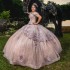 Sweetheart Pink Off the Shoulder Ball Gown Beaded Quinceanera Dress Princess Corset Dresses Appliques Flower Beads Vestido