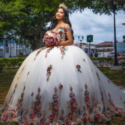 Sweetheart Princess Quinceanera Dress 2024 Off Shoulder Corset Appliques Flower Tull Sweet 16 Vestidos De 15 Anos