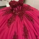 Sweetheart Hot Pink Beading Crystal Ball Gown Quincenara Dresses Sleeveless Appliques Lace Corset Sweet 16 Vestidos De XV Anos