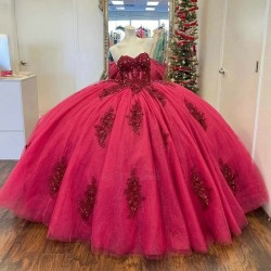 Sweetheart Hot Pink Beading Crystal Ball Gown Quincenara Dresses Sleeveless Appliques Lace Corset Sweet 16 Vestidos De XV Anos