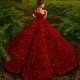 Sweetheart Red Quinceanera Dresses Off Shoulder Sequined Beads Chapel Train Corset Prom vestido de debutante 15 anos