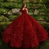 Sweetheart Red Quinceanera Dresses Off Shoulder Sequined Beads Chapel Train Corset Prom vestido de debutante 15 anos