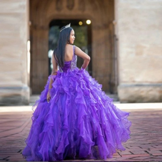 Tiered 2024 Ball Gown Purple Quinceanera Dress Ruffles Beading Tulle Women Robe De Soiree Sweet 16 Party Dress