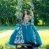 V Neck Emerald Green Princess Quinceanera Dresses Gold Appliques Ball Gown Birthday Gown Sexy Lace Up Sweet 16 Dress robe