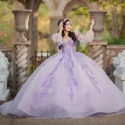 V-Neck Quinceanera Dress Ball Gown Off Shoulder Applique Back Lace-up Court Train Women Birthday Dresses For Luxury