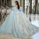 V-Neck Spaghetti Strap Sequin Puff Sleeves Quinceanera Evening Dress 2024 Ball Gown Floor Length Sweep Train Prom Dress