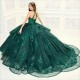 Women’s Sparkle Sequined Quinceanera Dress 3D Flowers Applique Beaded Ball Gowns Sweep Train Vestido de 15 Anos Sweet 16